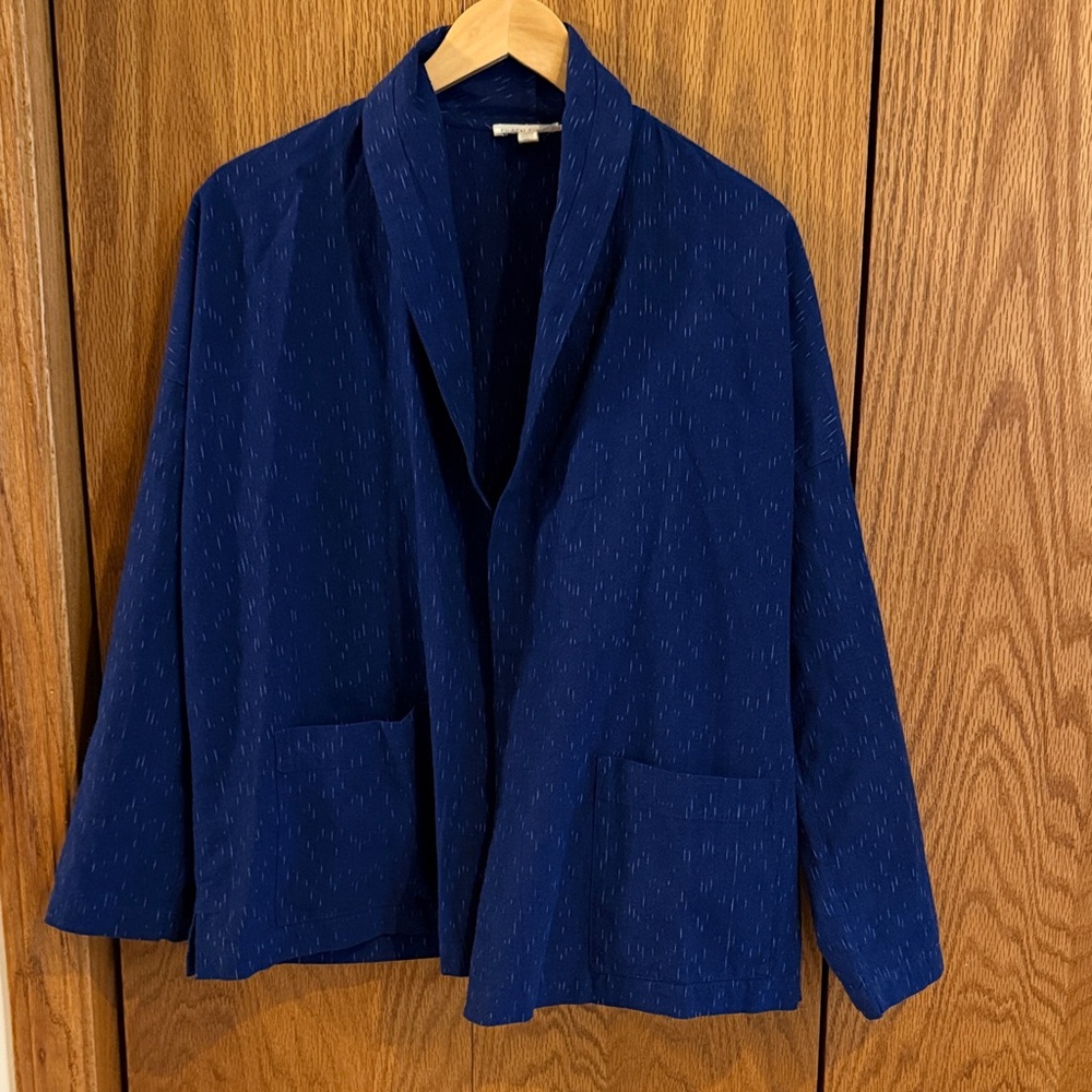 Eileen Fisher Navy Cardigan with Patch Pockets, 100% Organic Cotton